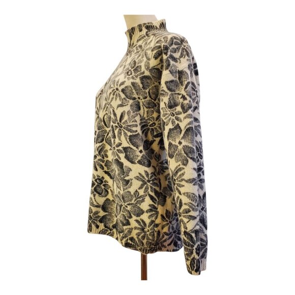 JONES NEW YORK SZ M Lambswool Angora blend Beige Black Warm Mock Neck Sweater - Picture 3 of 7